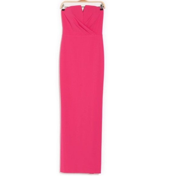 Calvin Klein Split V Notch Strapless Crepe Formal Maxi Dress Hibiscus Pink 4 NWT - Picture 2 of 9